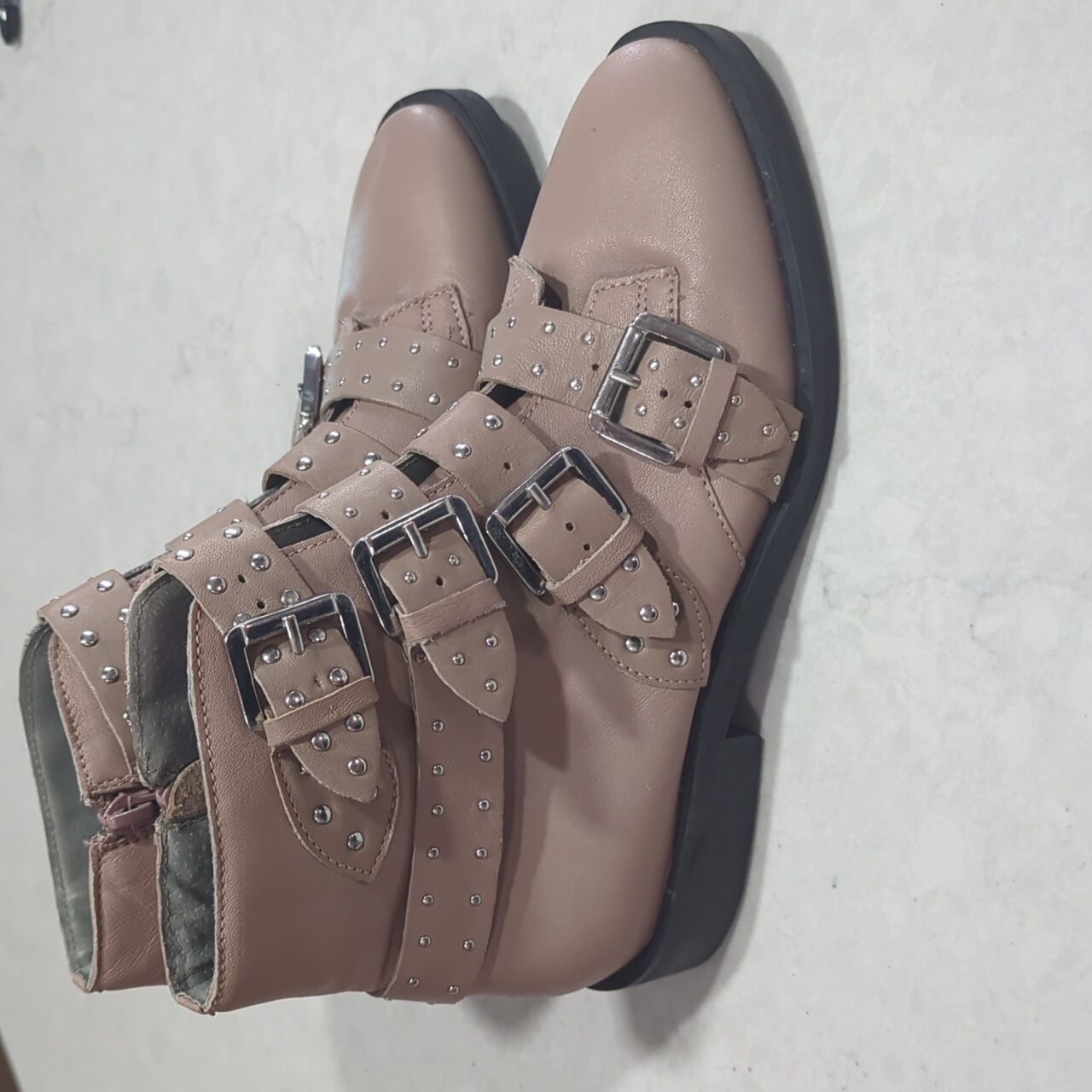 New Top Shop Leather Studded Multi Buckle Bootie